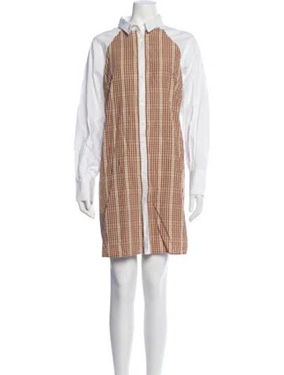 Pre-owned Pearl By Lela Rose Plaid Print Mini Dress In Brown