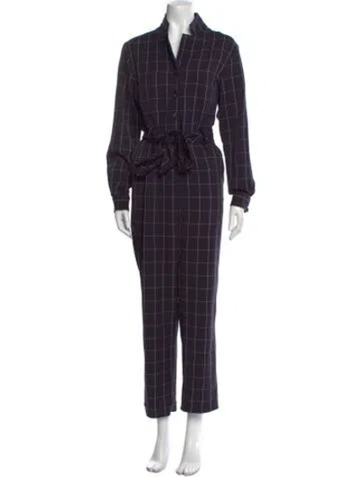Pre-owned Pearl By Lela Rose Plaid Print V-neck Jumpsuit In Blue