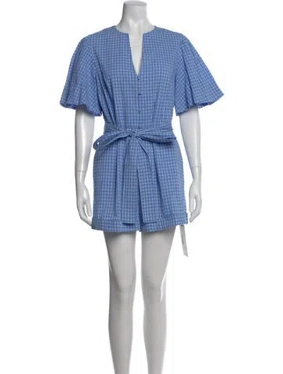 Pre-owned Pearl By Lela Rose Plaid Print V-neck Jumpsuit In Blue