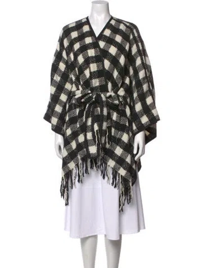 Pre-owned Pearl By Lela Rose Plaid Print V-neck Sweater In Black