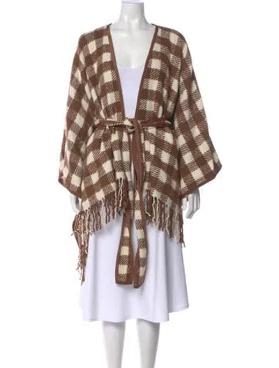 Pre-owned Pearl By Lela Rose Plaid Print V-neck Sweater In Neutral
