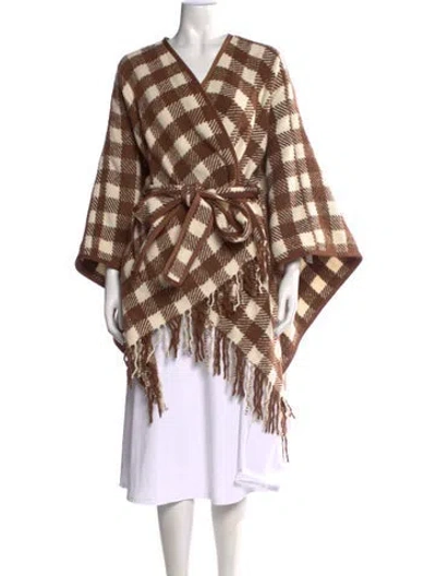 Pre-owned Pearl By Lela Rose Plaid Print V-neck Sweater W/ Tags In Brown