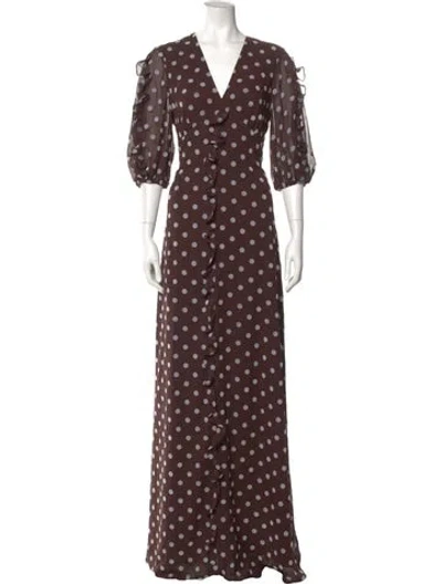 Pre-owned Pearl By Lela Rose Polka Dot Print Long Dress In Brown