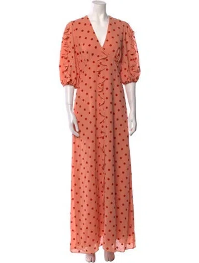 Pre-owned Pearl By Lela Rose Polka Dot Print Long Dress In Pink