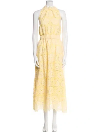 Pre-owned Pearl By Lela Rose Polka Dot Print Long Dress W/ Tags In Yellow