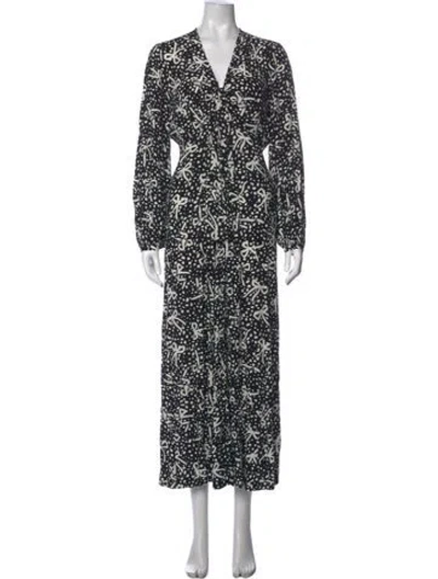 Pre-owned Pearl By Lela Rose Printed Long Dress In Black