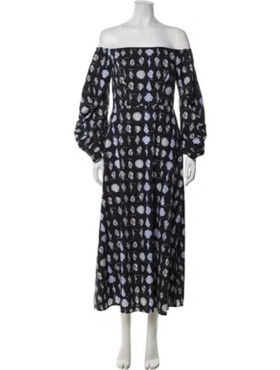 Pre-owned Pearl By Lela Rose Printed Long Dress In Blue