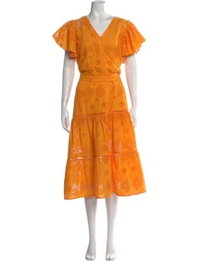 Pre-owned Pearl By Lela Rose Printed Long Dress In Orange
