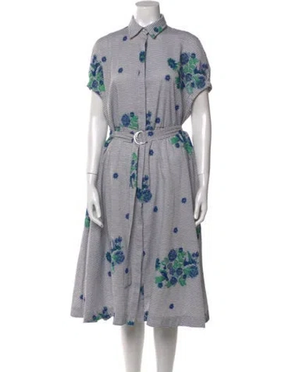Pre-owned Pearl By Lela Rose Printed Midi Length Dress In Blue