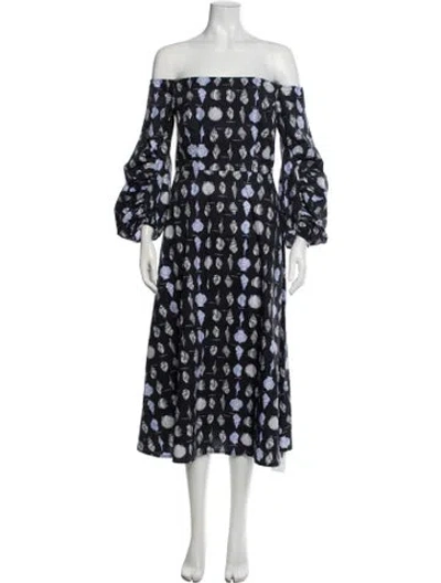 Pre-owned Pearl By Lela Rose Printed Midi Length Dress In Blue