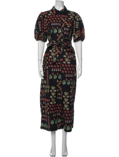 Pre-owned Pearl By Lela Rose Printed Midi Length Dress In Blue