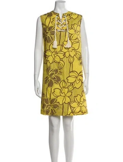 Pre-owned Pearl By Lela Rose Printed Mini Dress In Yellow