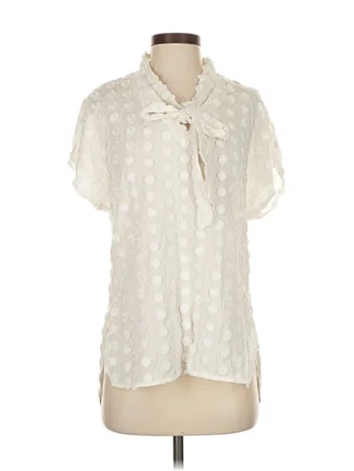 Pre-owned Pearl By Lela Rose Short Sleeve Blouse In White