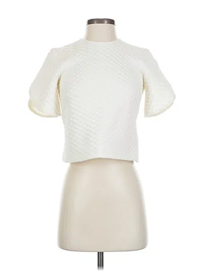Pre-owned Pearl By Lela Rose Short Sleeve Blouse In White