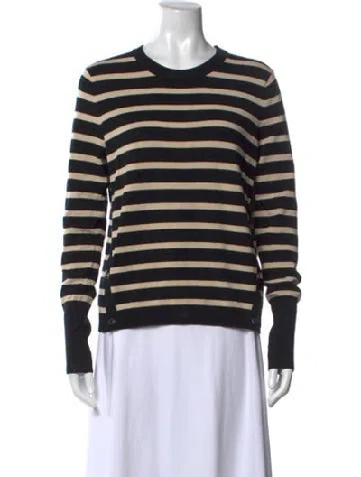 Pre-owned Pearl By Lela Rose Striped Crew Neck Sweater In Black