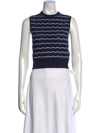 Pre-owned Pearl By Lela Rose Striped Crew Neck Sweater W/ Tags In Blue