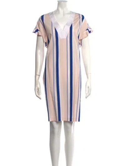 Pre-owned Pearl By Lela Rose Striped Knee-length Dress In Neutral