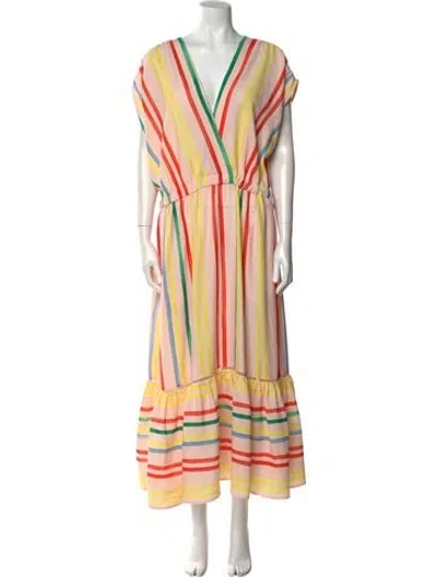 Pre-owned Pearl By Lela Rose Striped Long Dress In Orange