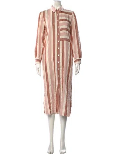 Pre-owned Pearl By Lela Rose Striped Midi Length Dress In Brown