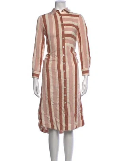 Pre-owned Pearl By Lela Rose Striped Midi Length Dress In Brown