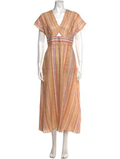 Pre-owned Pearl By Lela Rose Striped Midi Length Dress In Neutral