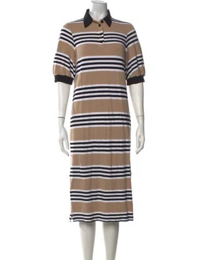 Pre-owned Pearl By Lela Rose Striped Midi Length Dress In Neutrals