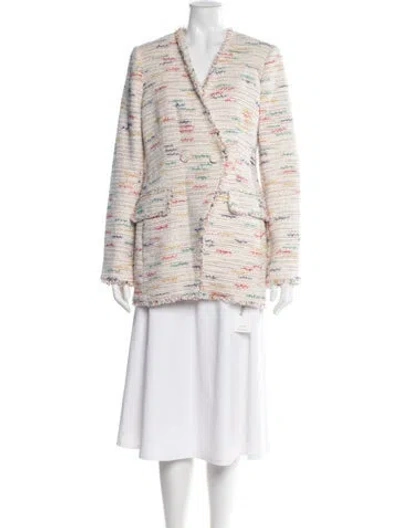 Pre-owned Pearl By Lela Rose Tweed Pattern Blazer In White