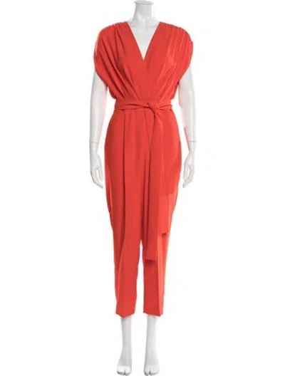 Pre-owned Pearl By Lela Rose V-neck Jumpsuit In Red