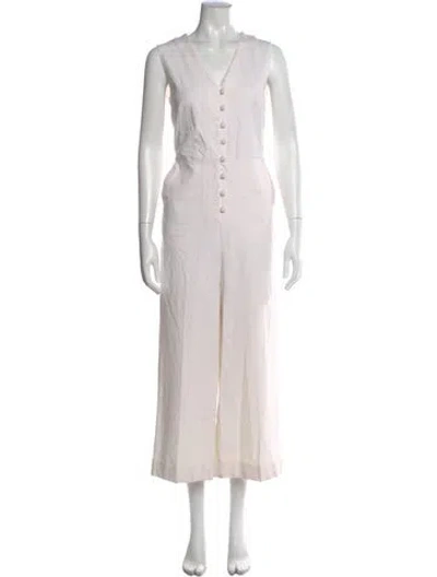 Pre-owned Pearl By Lela Rose V-neck Jumpsuit In White
