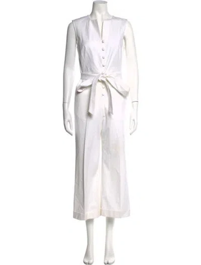 Pre-owned Pearl By Lela Rose V-neck Jumpsuit In White