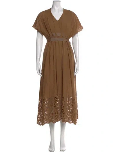 Pre-owned Pearl By Lela Rose V-neck Long Dress In Brown
