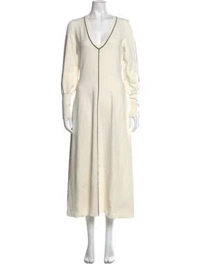 Pre-owned Pearl By Lela Rose V-neck Long Dress In White