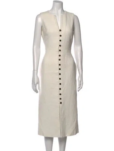 Pre-owned Pearl By Lela Rose V-neck Midi Length Dress In Neutral