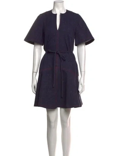 Pre-owned Pearl By Lela Rose V-neck Mini Dress In Blue