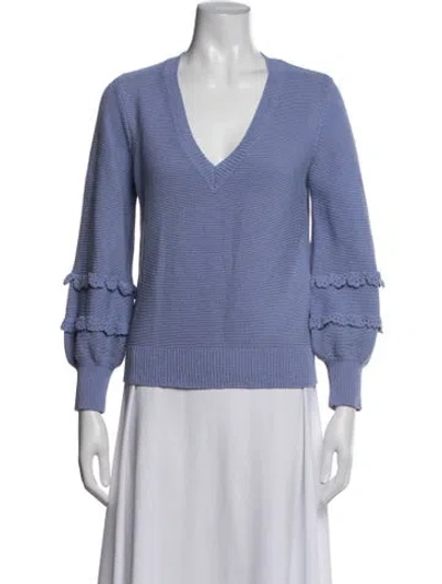 Pre-owned Pearl By Lela Rose V-neck Sweater In Blue/white