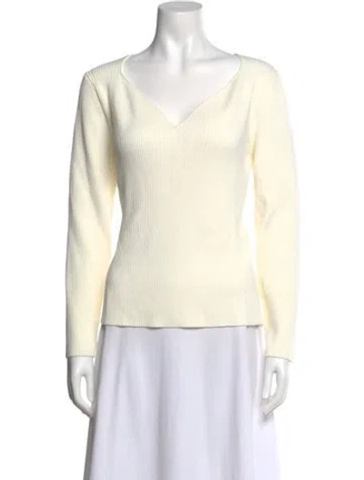 Pre-owned Pearl By Lela Rose V-neck Sweater In White