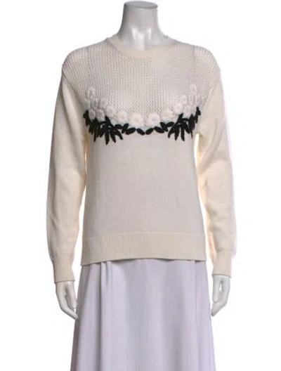Pre-owned Pearl By Lela Rose Wool Floral Print Sweater In Black/neutrals