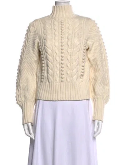 Pre-owned Pearl By Lela Rose Wool Mock Neck Sweater In White