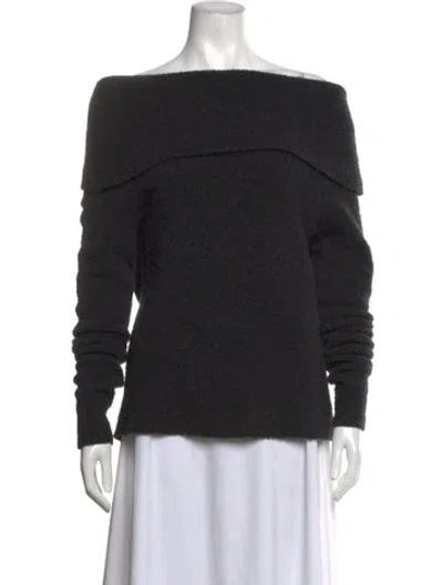 Pre-owned Pearl By Lela Rose Wool Off-the-shoulder Sweater In Black