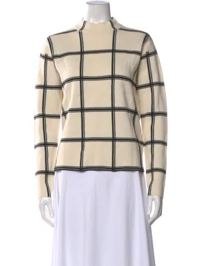 Pre-owned Pearl By Lela Rose Wool Plaid Print Sweater In White
