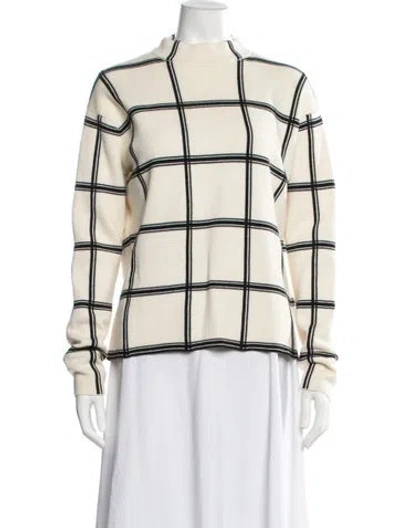 Pre-owned Pearl By Lela Rose Wool Plaid Print Sweater In White