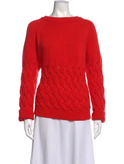 Pre-owned Pearl By Lela Rose Wool Scoop Neck Sweater In Red
