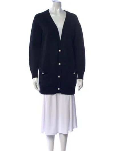 Pre-owned Pearl By Lela Rose Wool V-neck Sweater In Blue