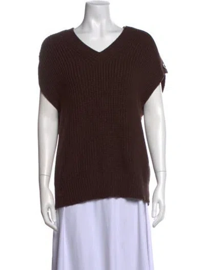 Pre-owned Pearl By Lela Rose Wool V-neck Sweater In Brown