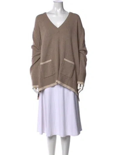 Pre-owned Pearl By Lela Rose Wool V-neck Sweater In Neutrals