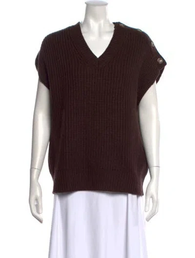 Pre-owned Pearl By Lela Rose Wool V-neck Sweater W/ Tags In Brown