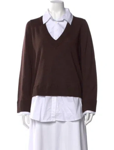 Pre-owned Pearl By Lela Rose Wool V-neck Sweater W/ Tags In Brown