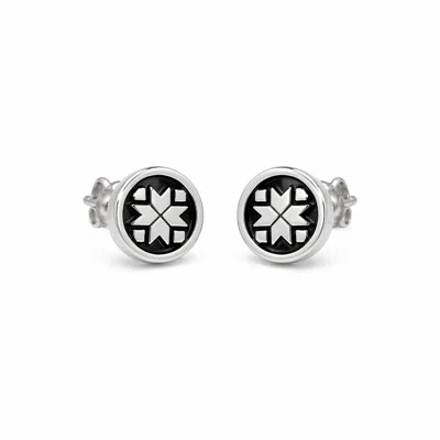 Pearl Code Women's Black / Silver Handmade Silver Stud Earrings – Geometric Star Design In Metallic