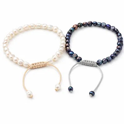 Pearl Code Women's Black / White Black & White Pearl Bracelet Set In Multi