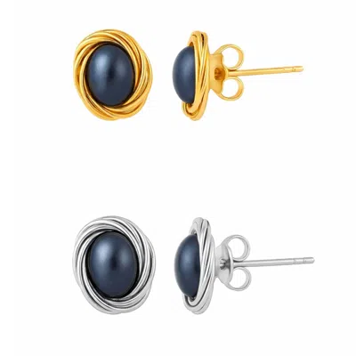 Pearl Code Women's Black / White Formal Black Pearl Gold And Silver Earrings Set In Multi